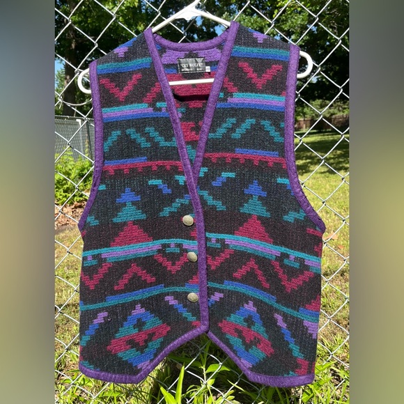 Vintage Cry Wolfe Arizona Wool Vest Size Medium Indian Head Nickel Buttons - Picture 2 of 6